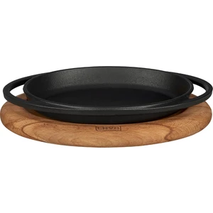 Döküm Oval Sahan Döküm Demir Yekpare Çift Kulplu Kayın Servis Ahşabı Ölçü 21x14cm.