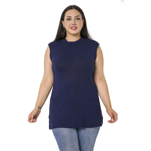 Disentis Modest Büyük Beden Yarım Balıkçı Yanları Yırtmaçlı Uzun Viskon Lacivert Body