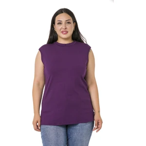 Disentis Modest Büyük Beden Yarım Balıkçı Yanları Yırtmaçlı Uzun Viskon Mürdüm Body