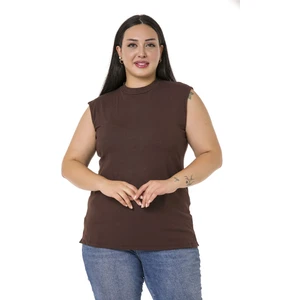 Disentis Modest Büyük Beden Yarım Balıkçı Yanları Yırtmaçlı Uzun Viskon Kahverengi Body