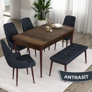 Concept Ram Serisi 80 x 132 cm Mutfak Masa Takımı Barok Ahşap Desen Masa 4 Sandalye ve 1 Bench