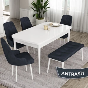 Concept Ram Serisi 80 x 132 cm Mutfak Masa Takımı Beyaz Masa 4 Sandalye 1 Bench