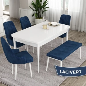 Concept Ram Serisi 80 x 132 cm Mutfak Masa Takımı Beyaz Masa 4 Sandalye 1 Bench