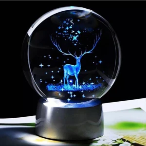 Geyik Temalı Işıklı 3D LED Işıklı Cam Küre