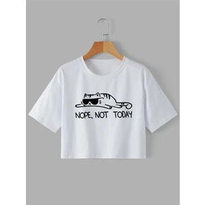 DAXİS Sportwear Company Crop Kedi Baskılı Tshirt