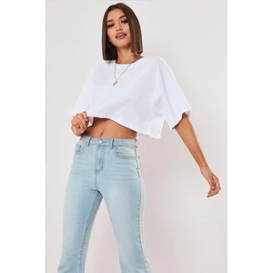 DAXİS Sportwear Company Beyaz %100 Pamuk Bisiklet Yaka Oversize Crop TShirt