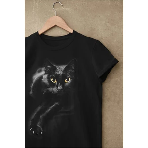 DAXİS Sportwear Company  Unisex Siyah Renk, Modern Regular Fit Kalıp, Yumuşak Kumaş Sevimli Kedi Tshirt