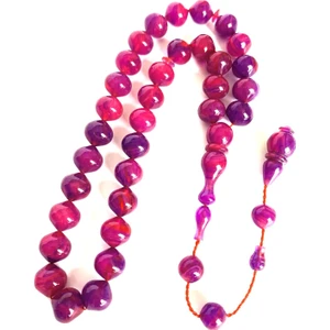 Ateş Kehribar Tesbih Sistemli Pembe - Mor Basık Küre Model