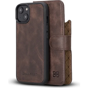 Apple iPhone 14 Uyumlu Deri Cüzdanlı Kılıf Mwwn TN03 Kahve