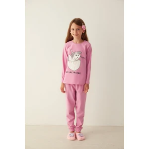 Lila Kız Çocuk Sincap Desenli Pijama Takımı