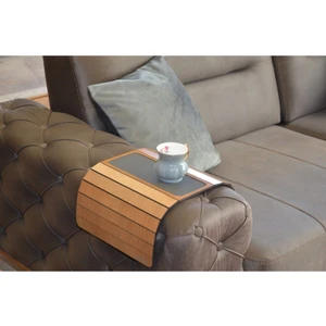 Arkitekt Ex Ceviz Renk Orta Gri Deri Ahşap Katlanır Portatif Yan Sehpa Kaydırmaz Deri Yüzeyli Xl 50CMX27.8CM