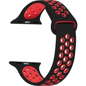 Apple Watch Seri (Tüm Seriler) ile Uyumlu 42-44-45 mm Small Beden(S Size) Delikli Silikon Kordon Siyah Kırmızı