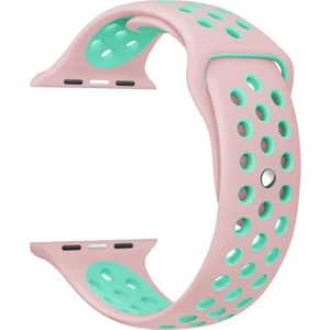 Apple Watch Seri (Tüm Seriler) ile Uyumlu 42-44-45 mm Small Beden(S Size) Delikli Silikon Kordon Pembe Turkuaz