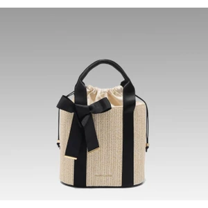 Black Ribbon Breeze Krem Hasır El Cantası
