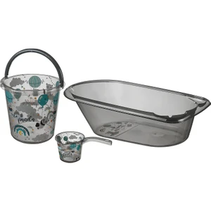 Baby Plus Desenli Şeffaf Banyo Seti Gri (3 Parça)