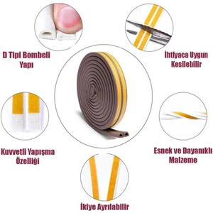 Kapı Pencere Bandı Fitili Yapışkanlı Soğuk Izolasyon 15x2=30 Mt Kahverengi