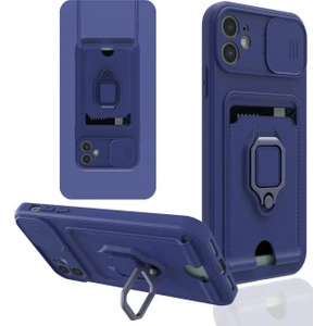 Aqua Aksesuar iPhone 11 Kılıf Kamera Korumalı Kartvizitli Zuma Silikon - Lacivert