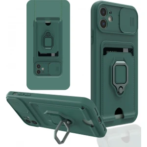 Aqua Aksesuar iPhone 12 Kılıf Kamera Korumalı Kartvizitli Zuma Silikon - Yeşil