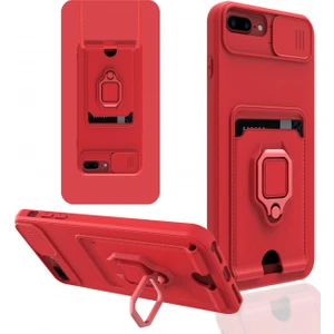 Aqua Aksesuar iPhone 8 Plus Kılıf Kamera Korumalı Kartvizitli Zuma Silikon - Kırmızı