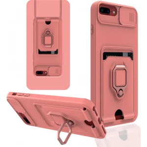 Aqua Aksesuar iPhone 8 Plus Kılıf Kamera Korumalı Kartvizitli Zuma Silikon - Pembe