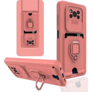 Aqua Aksesuar Xiaomi Pocophone X3 Kılıf Kamera Korumalı Kartvizitli Zuma Silikon - Pembe