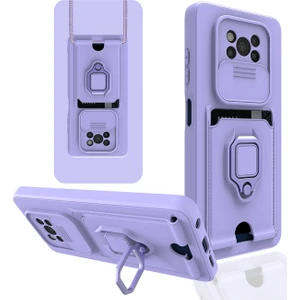 Aqua Aksesuar Xiaomi Pocophone X3 Pro Kılıf Kamera Korumalı Kartvizitli Zuma Silikon - Lila