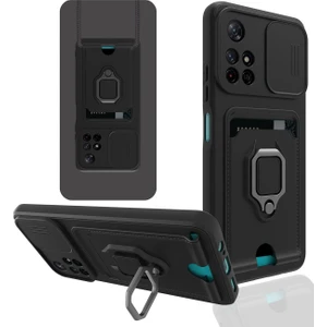 Aqua Aksesuar Xiaomi Redmi Note 11T Kılıf Kamera Korumalı Kartvizitli Zuma Silikon - Siyah