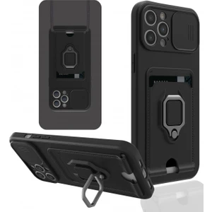 Aqua Aksesuar iPhone 12 Pro Kılıf Kamera Korumalı Kartvizitli Zuma Silikon - Siyah