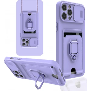 Aqua Aksesuar iPhone 12 Pro Max Kılıf Kamera Korumalı Kartvizitli Zuma Silikon - Lila