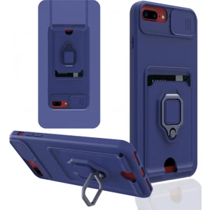 Aqua Aksesuar iPhone 7 Plus Kılıf Kamera Korumalı Kartvizitli Zuma Silikon - Lacivert