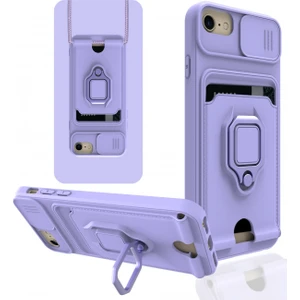 Aqua Aksesuar iPhone Se 2020 Kılıf Kamera Korumalı Kartvizitli Zuma Silikon - Lila