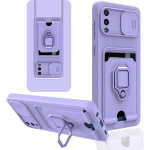 Aqua Aksesuar Samsung Galaxy A02 Kılıf Kamera Korumalı Kartvizitli Zuma Silikon - Lila