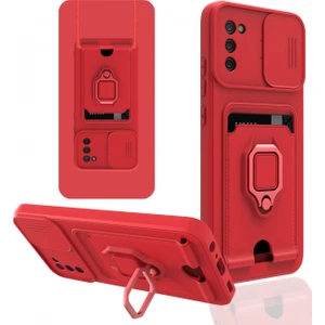 Aqua Aksesuar Samsung Galaxy A02S Kılıf Kamera Korumalı Kartvizitli Zuma Silikon - Kırmızı