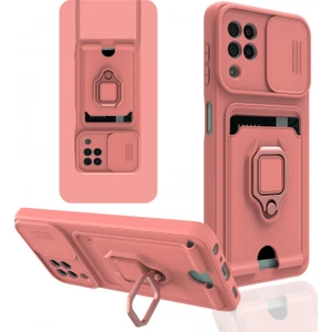 Aqua Aksesuar Samsung Galaxy A22 Kılıf Kamera Korumalı Kartvizitli Zuma Silikon - Pembe
