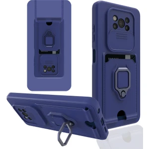 Aqua Aksesuar Xiaomi Pocophone X3 Kılıf Kamera Korumalı Kartvizitli Zuma Silikon - Lacivert