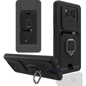 Aqua Aksesuar Xiaomi Pocophone X3 Kılıf Kamera Korumalı Kartvizitli Zuma Silikon - Siyah