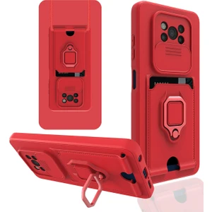 Aqua Aksesuar Xiaomi Pocophone X3 Pro Kılıf Kamera Korumalı Kartvizitli Zuma Silikon - Kırmızı