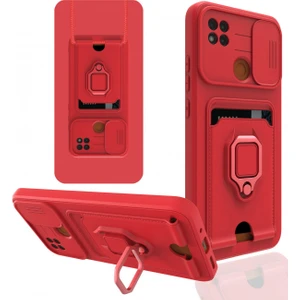 Aqua Aksesuar Xiaomi Redmi 9c Kılıf Kamera Korumalı Kartvizitli Zuma Silikon - Kırmızı