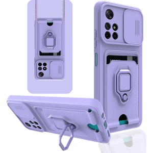 Aqua Aksesuar Xiaomi Redmi Note 11T Kılıf Kamera Korumalı Kartvizitli Zuma Silikon - Lila