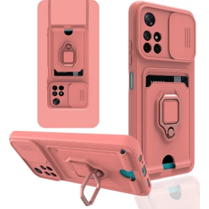 Aqua Aksesuar Xiaomi Redmi Note 11T Kılıf Kamera Korumalı Kartvizitli Zuma Silikon - Pembe