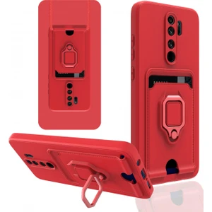 Aqua Aksesuar Xiaomi Redmi Note 8 Pro Kılıf Kamera Korumalı Kartvizitli Zuma Silikon - Kırmızı