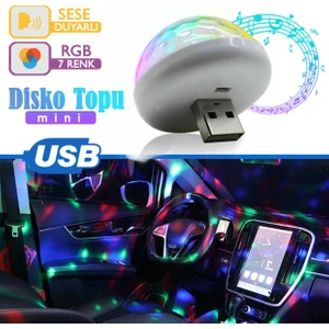 Müziğe ve Sese Duyarlı Micro USB Girişli Araç Içi Mini Disko Topu Parti Android