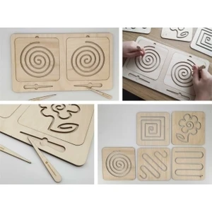 Montessori Tablalı Iki El Kas Hareketleri Için Çizgi Çalışma Şablonları