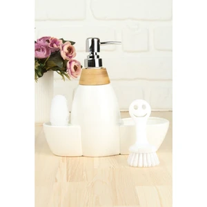 Beyaz Porselen Sıvı Sabunluk & Fırça & Sünger Set