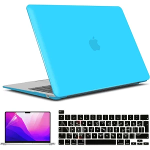 Apple MacBook Pro 13 Inç M1 Çip A2338 Uyumlu Alt Üst Parlak Kılıf + Siyah Klavye Kılıfı + Film