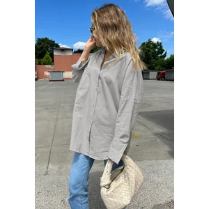 Gri Oversize Basic Cepli Poplin Gömlek MG1530