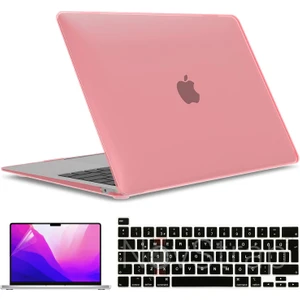 Apple MacBook Pro 13 Inç M1 Çip A2338 Uyumlu Alt Üst Parlak Kılıf + Siyah Klavye Kılıfı + Film