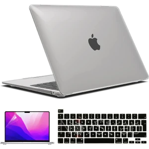 Apple MacBook Pro 13 Inç M1 Çip A2338 Uyumlu Alt Üst Parlak Kılıf + Siyah Klavye Kılıfı + Film
