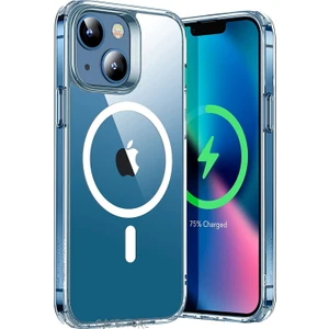 M.TK Moveteck Iphone 14 6.1inç Uyumlu Kılıf Kamera Çıkıntılı Şeffaf Clear Magsafe Halkalı Magnetik Airdrop Airbag Manyetik Kapak Wirelles Şarj