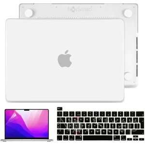 Novstrap Apple MacBook Pro 13 Inç 2021 M1 Çip A2338 Uyumlu Mat Kılıf + Siyah Klavye Kılıfı + Film